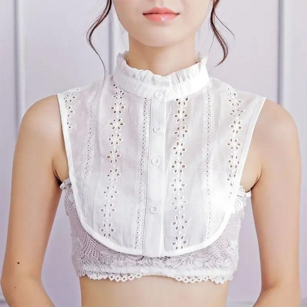 White Lace Lapel Half Shirt Jacquard Adjustable Neckline Retro Detachable Fake Collar  Women