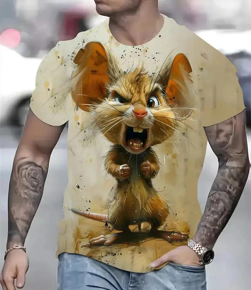 Funny Cat Pattern T-Shirt For Men Personality Animal 3D Printed T Shirts Summer Loose Short Sleeved Tops Casual Round Neck Tees