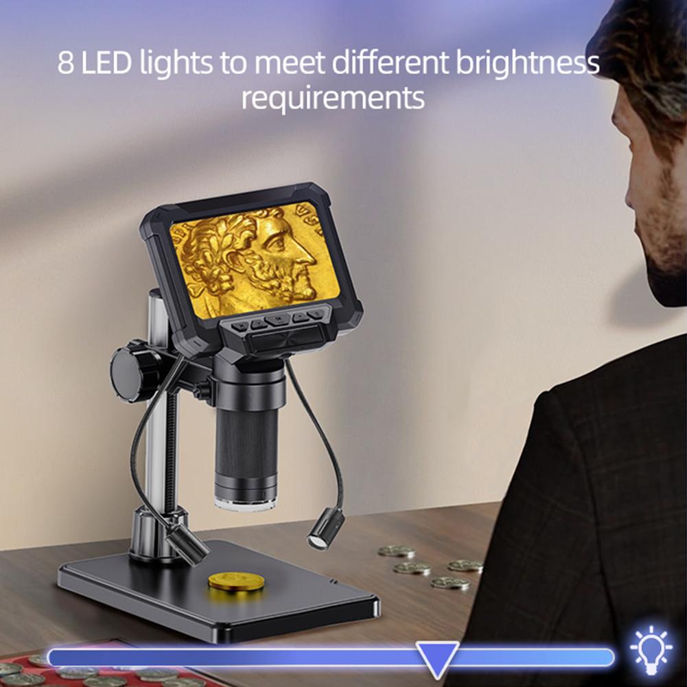 Digital Microscope 4.3 Inch IPS Screen 1000X Coin Microscope With/No Lights 1080P HD View Video Microscope for PCB Coins Plants