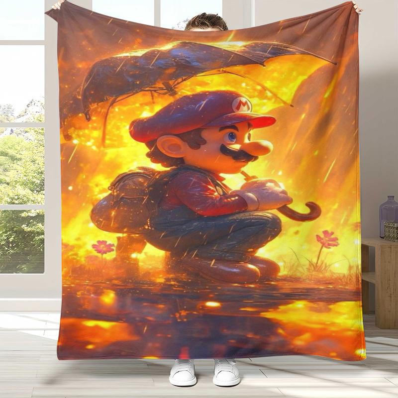 

Retro M-Mario Bros Game Cartoon Flannel Blanket,Ultra Soft Warm Plush Throw for Home Bedroom Bed Sofa Cover Camping Picnic gift 75x90cm