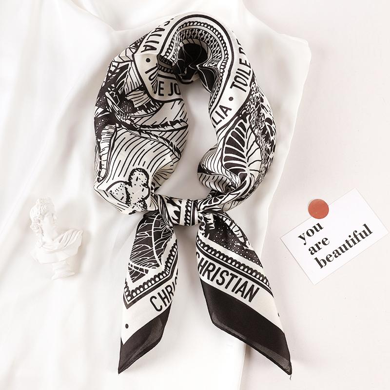 Luxury Brand  Silk Square Scarf Women Cat Neck Hair Tie Band Beach Hijab Kerchief Head Headbands Bandana Female Foulard 70cm