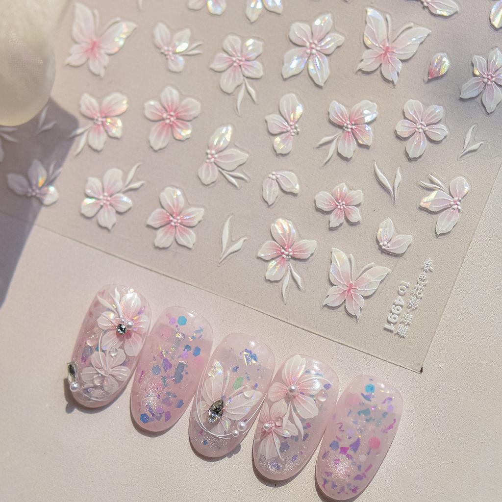 Embossed Flower Pink Butterfly Lucky Peach Blossom Chic Spring Petal 5D Soft Relief Adhesive Nail Art Stickers Manicure Decals