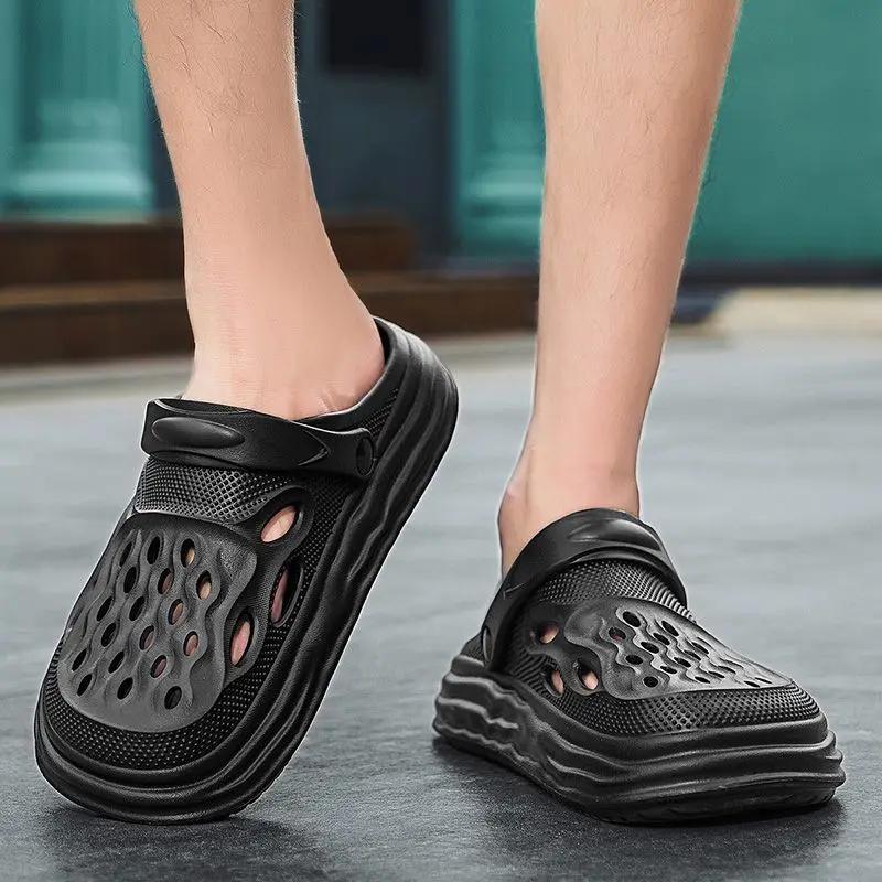 Fashion Platform Male Slipper Hole Sabot Slides Soft Beach Casual 2025 Style Fun Adult High Quality Fashion Designer Luxury Men's Shoe