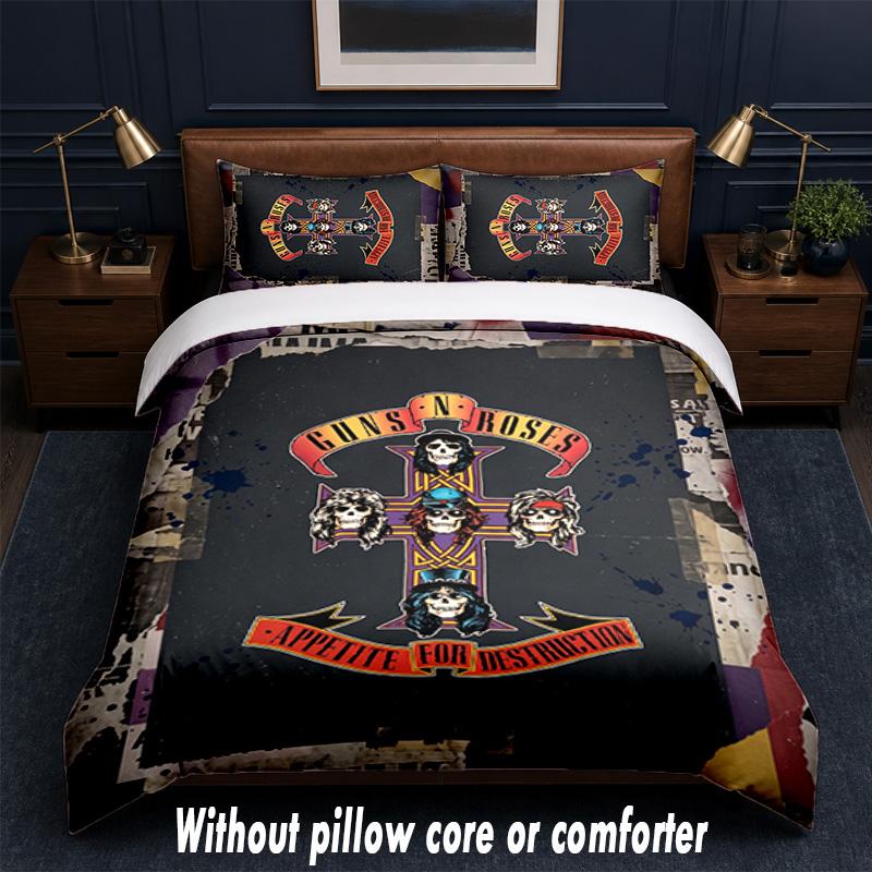 Guns N’ Roses Design Bed Bedding Set 1 Duvet Cover + 2 Pillowcases Soft Breathable Household Bed Linens