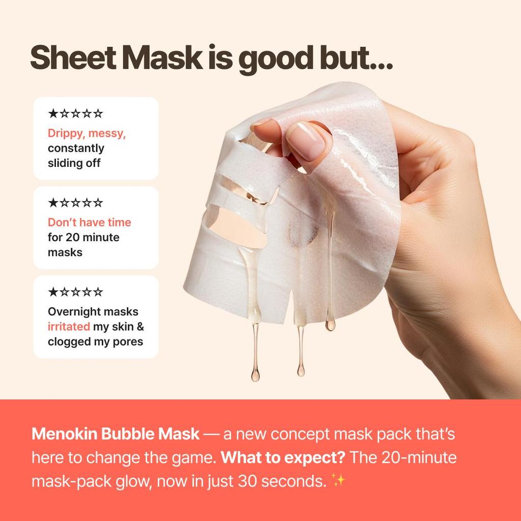 Menokin 30 Seconds Quick Bubble Mask (TRIO SET) 2 Sets To Choose, Korean Glass Skin Facial Mask