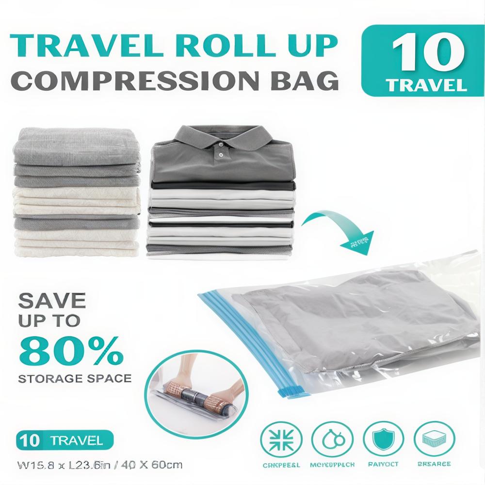15 Pack Vacuum Storage Bags Space Saver Vacuum Seal Bags for Clothing Compression for Travel Luggage Clothes with Hand Pump