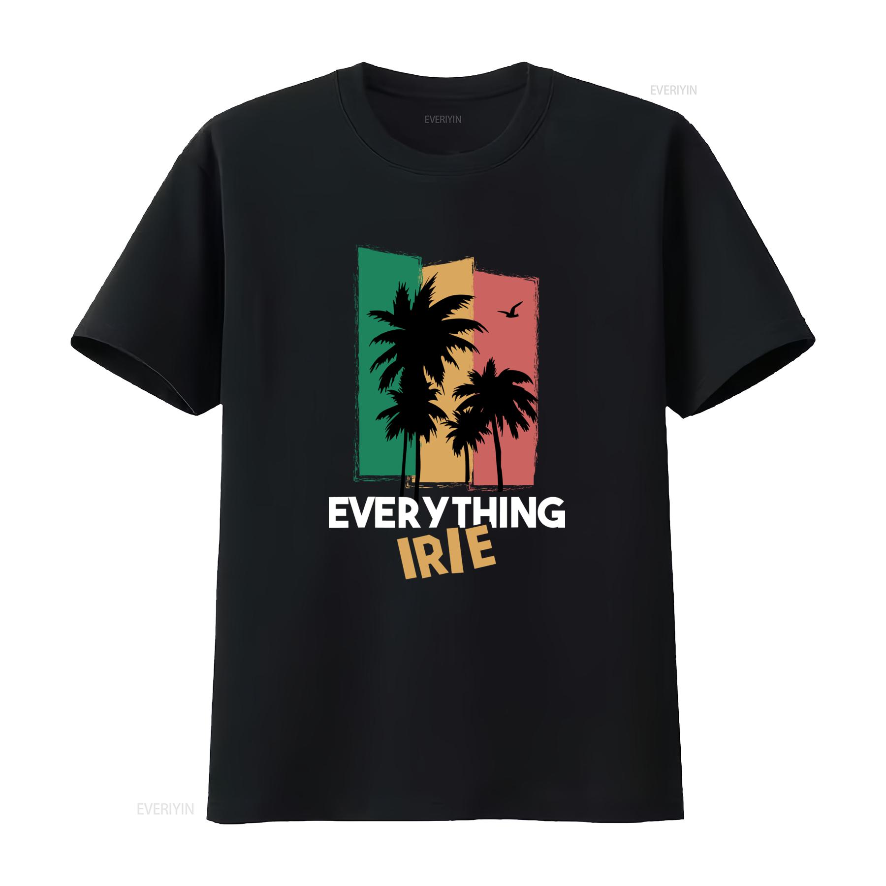 

Everything Irie T Shirt Reggae Jamaica Mens Casual Cool Palm Tree Print vintage Washed graphic Comfortable Stretched 4XL