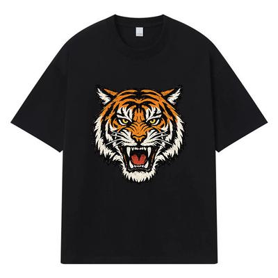 2026 Tiger Head Printed Graphic Y2k Harajuku Streetwear 100% Cotton T Shirt Casual Oversized Summer Men T-shirt