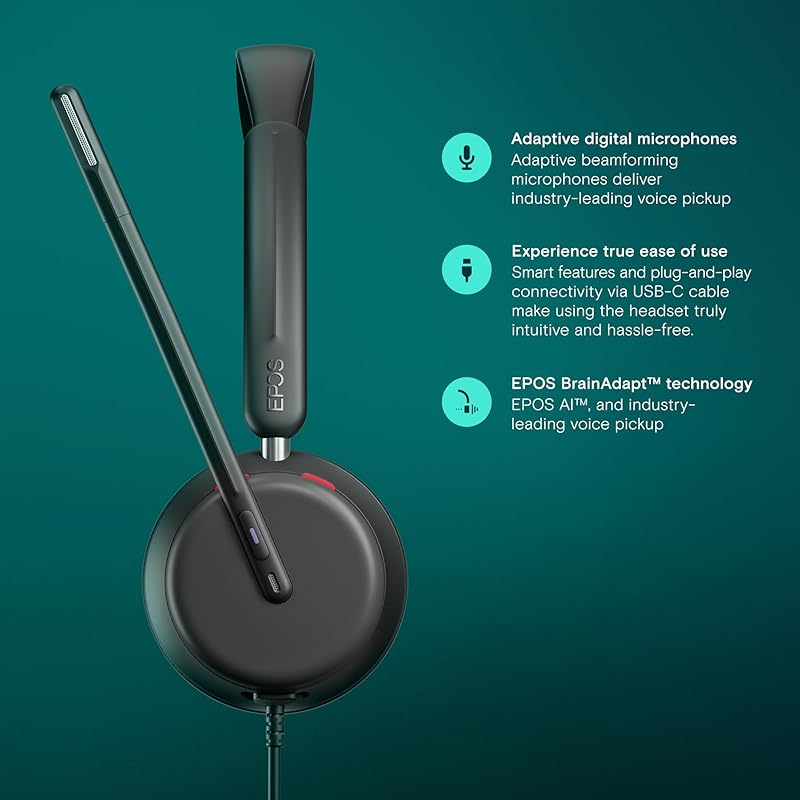 EPOS Impact 860T USB-C Binaural Headset for Open Offices, Microsoft Teams Certified