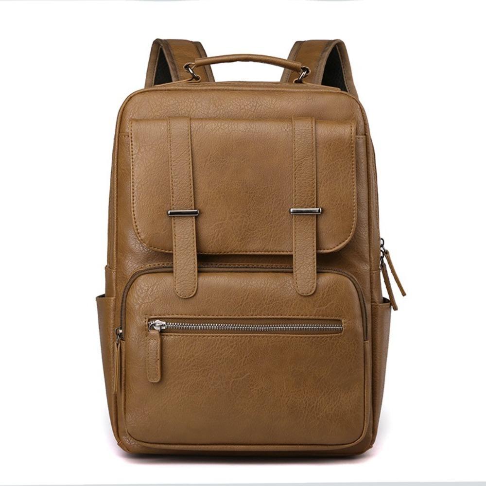 High Quality PU Leather Men's Backpack Solid Color Waterproof Computer Laptop Bag Durable Casual Travel Bag