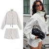 Damen Gepunktetes Langarm Jacken-Shorts-Set Lässiges Streetwear-Outfit