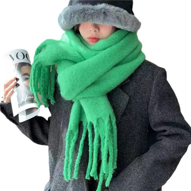 High-End Women's Mohair Scarf – Pure Color, Thick, Warm, All-Match, Korean Style for Autumn/Winter 2024