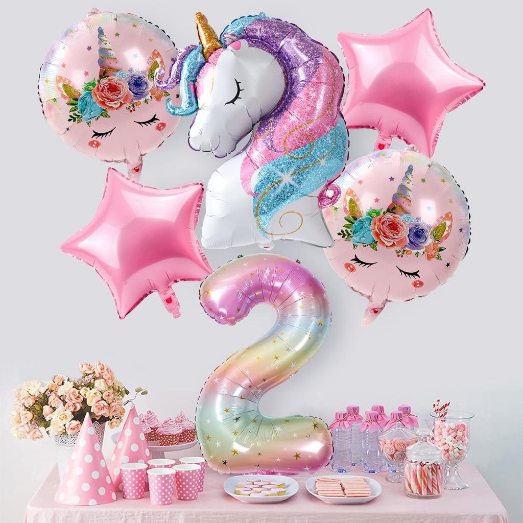 Rainbow Unicorn Balloon Bunch Happy 1st Girls Birthday Party Decorations Kids Favors Gifts Balloons Unicorn Baby Shower Supplies