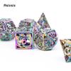7 Pcs Silver Colorful Dragon Metal Dice Hollow Metal Polyhedral Dice Set Suitable for Role-Playing RPG  Board Game Card Game