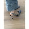 Shoes new women's summer denim blue pointed thin heel dew heel high heel fashion sandals