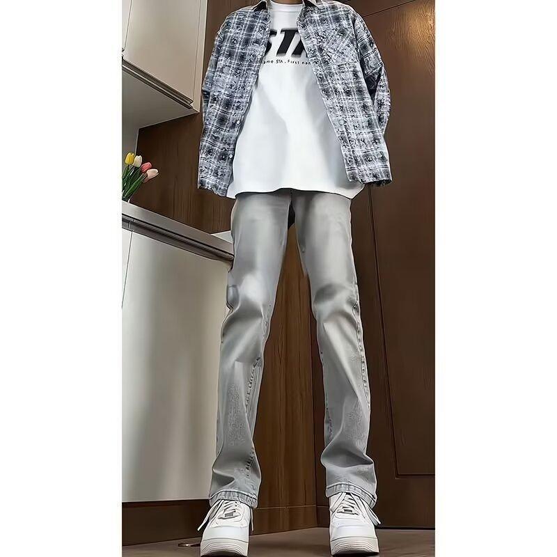 Цементные джинсы дымчато-серого цвета мужские весенне-летние трендовые брендовые американские ретро уличные прямые микро-пулл универсальные брюки S