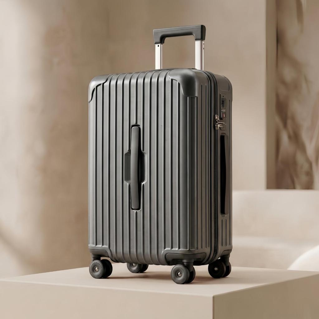 20" Multifunctional PC Suitcase with Front Opening, Universal Wheels, Anti-Theft Lock, and Anti-Fall Design for Leisure Travel.