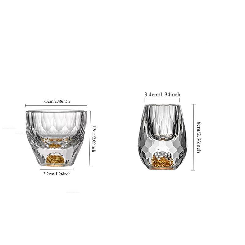 2pcs Luxury Spirits Cup High End Wine Utensils Gold Foil Glass Cup Diamond Honeycomb Shaped Baijiu Cup Crystal Cocktail Glass