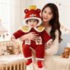 New Year's Greeting Outfit for Babies 2025 New Winter Style for Infants Aged One Week Old, Red One-Piece Romper for Baby Girls