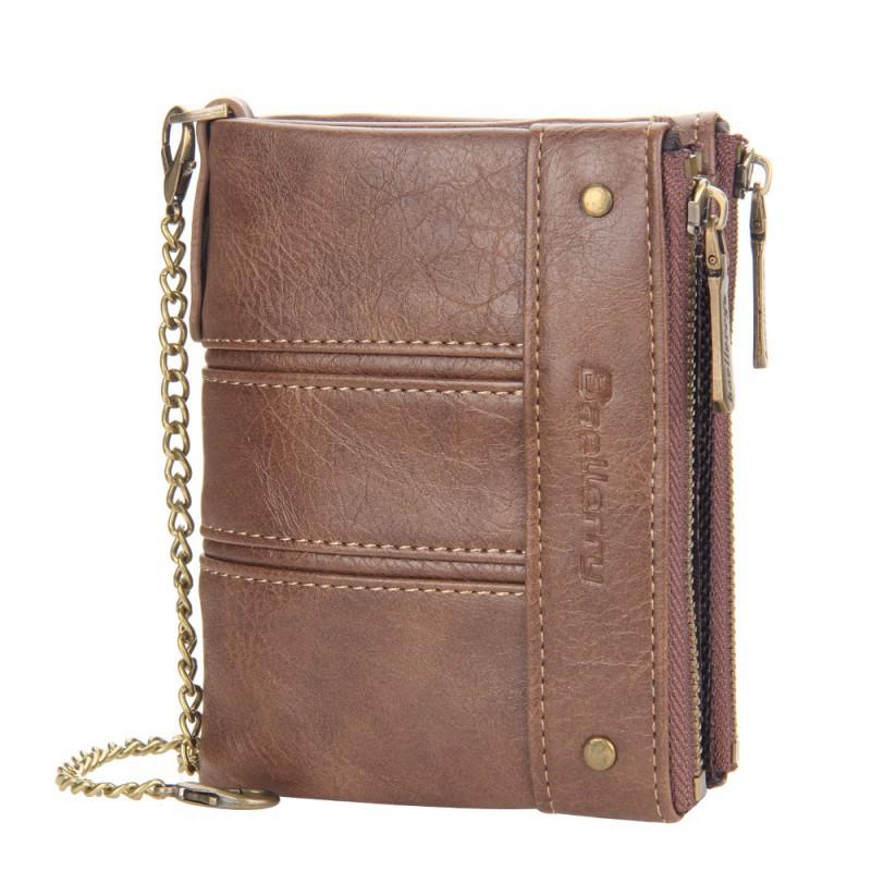 Wallet Men's Short Style European American Retro Multi Card Chain Soft Leather Clip Zipper Coin Purse