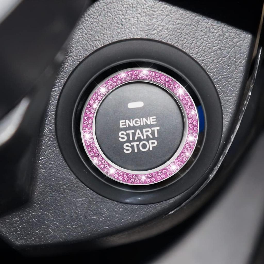AUKEPO Car Shiny Crystal Rhinestone Engine Start Ring Decal,2 Pack Car Button Start Button Cover/Sticker,Key Ignition Knob Shiny Ring,Shiny Car