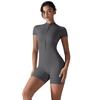 Nude Feel Stand-Up Collar One-Piece Yoga Bodysuit with Half-Zip & Short Sleeves