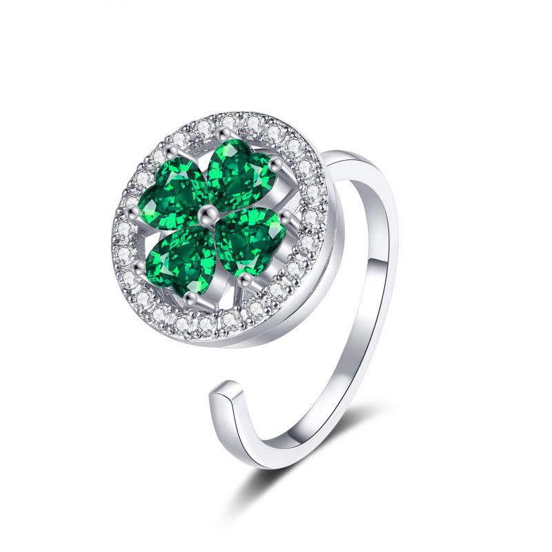Adjustable Lucky Clover Rotating Ring for Anxiety Relief – Open Style Finger Ring