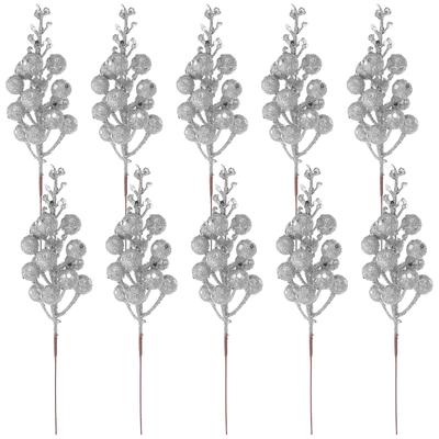 10Pcs Realistic Artificial Berry Stems Simulation Snowflake Berries Branch Christmas Tree Holiday Decoration Christmas Picks
