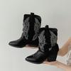 Fashion Vintage Pointed Toe Thick Heel Woman Western Cowgirl Boot Casual Slip On Short Booties Autumn Winter Hottie Shoes