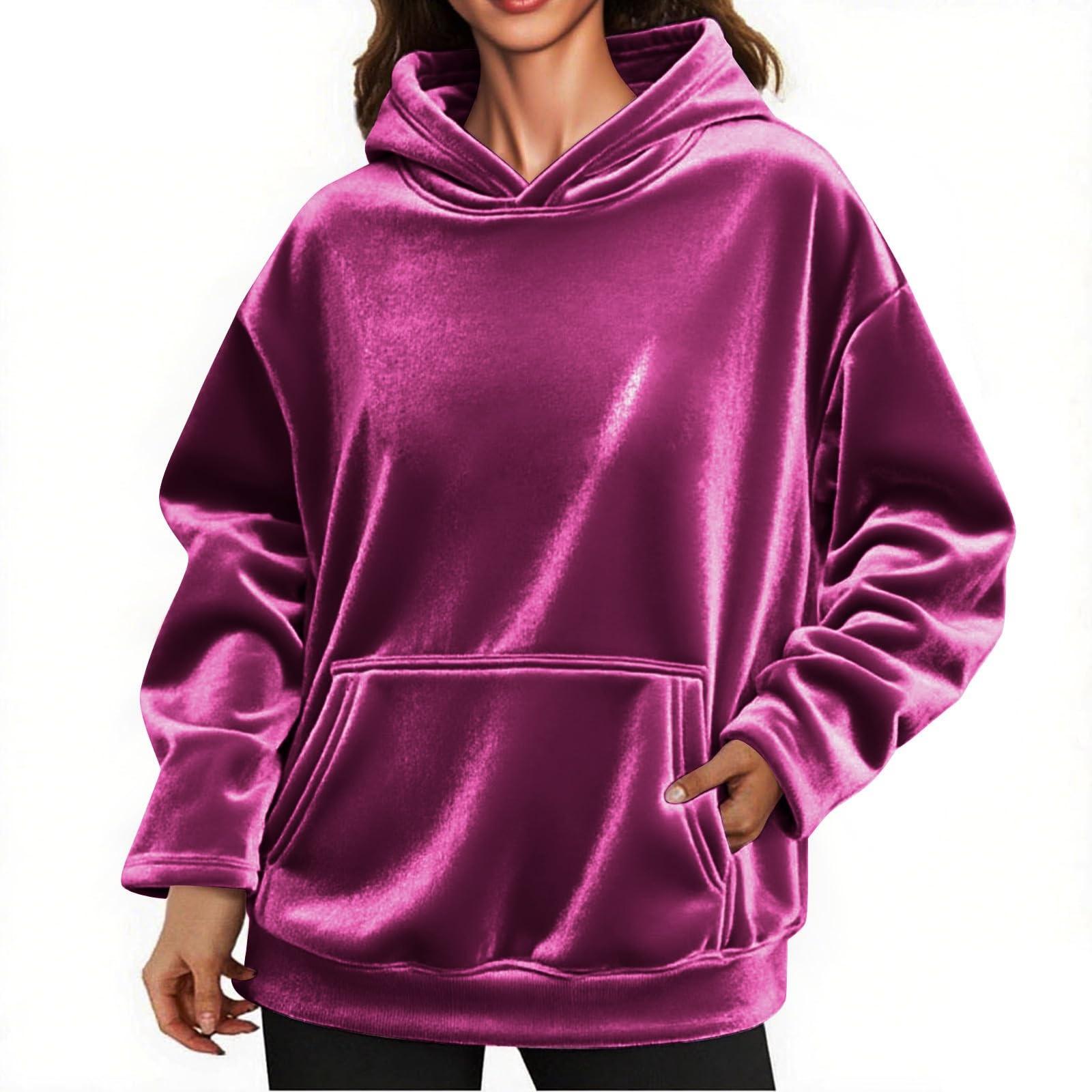 

Женский свободный пуловер с длинными рукавами, круглым вырезом и карманом, спортивный повседневный свитшот L горячий розовый