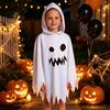 Black And White Ghost Cloak Halloween with Hood, Loose Fit Irregular Hem Costume Hooded Cape for Cosplay Party, Spooky Pullover Kids Adults