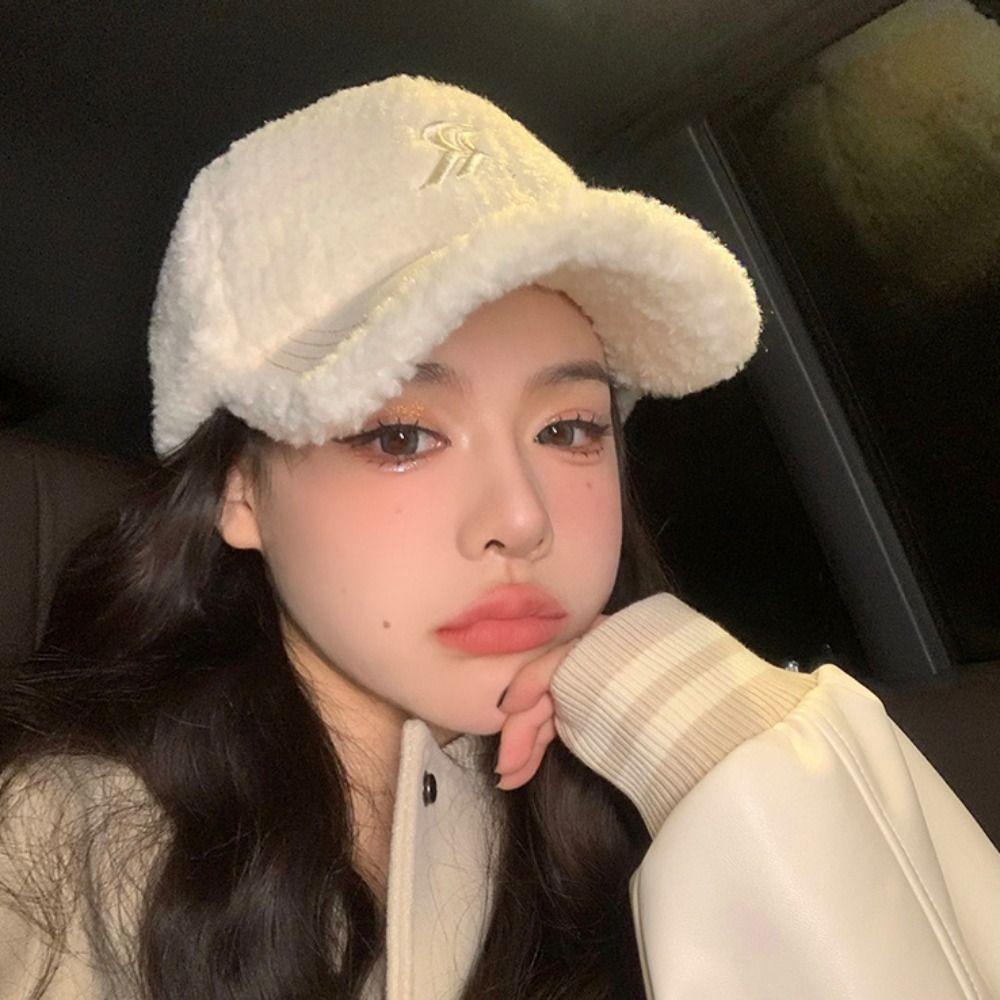 Letters Women's Hats Double R Snapback Caps Fashion Plush Peaked Cap  Winter