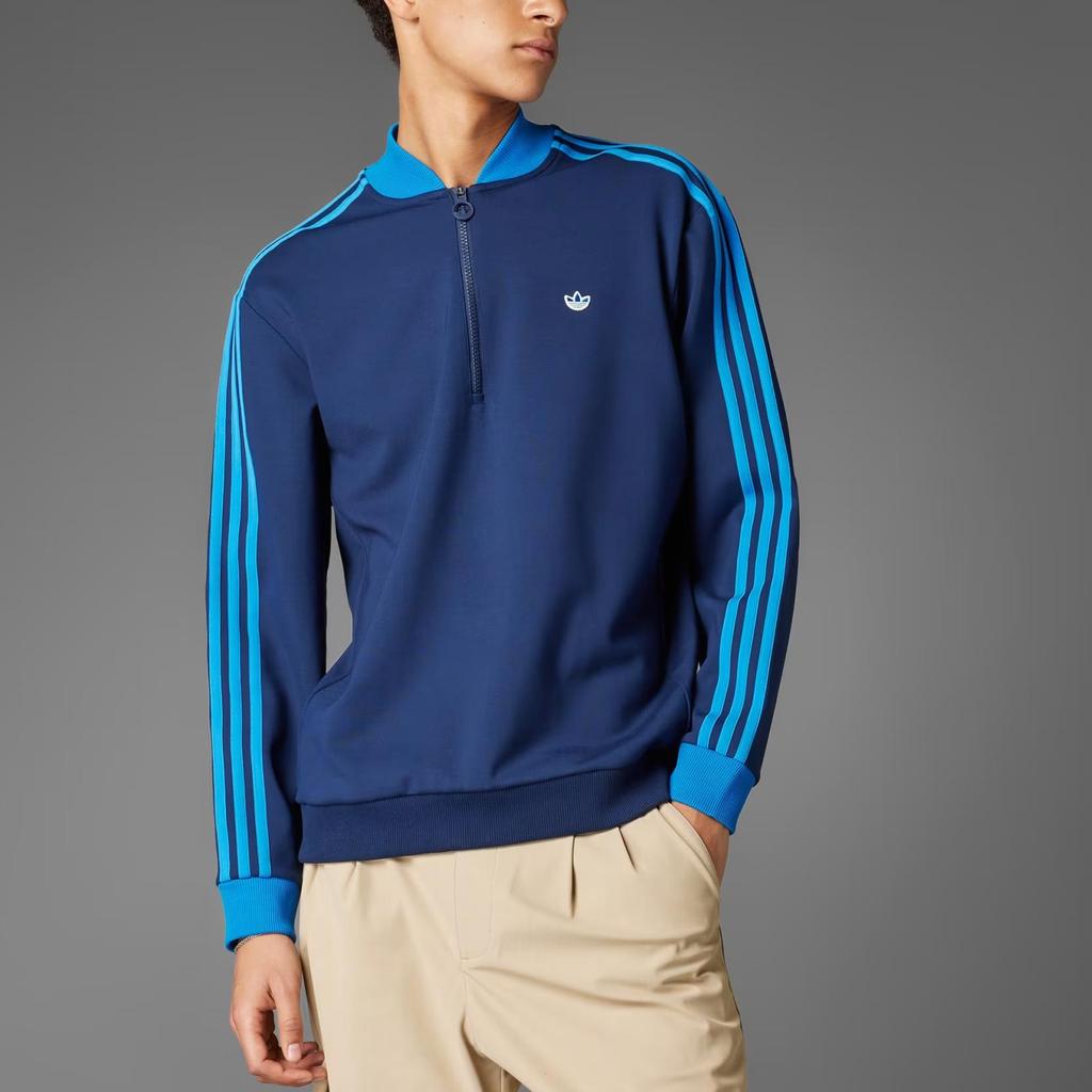 Adidas Originals 3 Stripes 1/4 Zip Sweatshirt Regular Fit Soft Fleece Casual Outerwear Men Night Indigo JP0938
