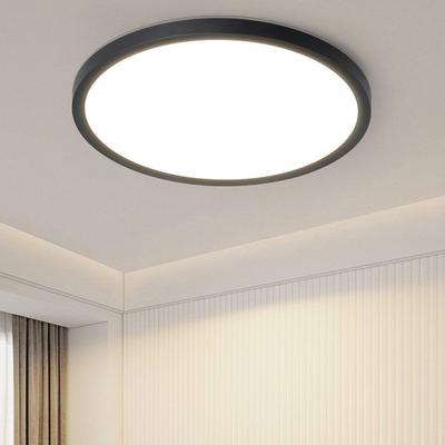 LED Ceiling Light - NETTLIFE - Flat Ceiling Light 22 Cm 18W - IP44 - Warm White 3000K - Black