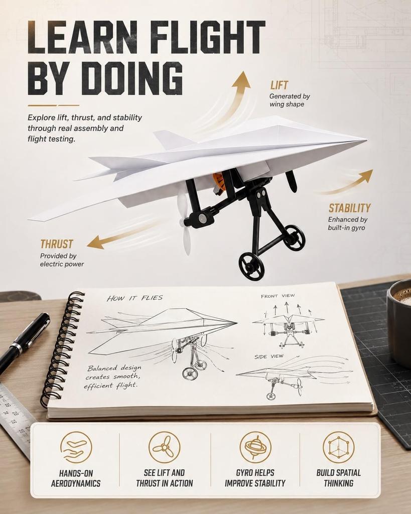 Remote Control Airplane Kit with Propellers - DIY Outdoor Glider Toy Gift for Boys Kids, Includes Charging Cable (Color May Vary)