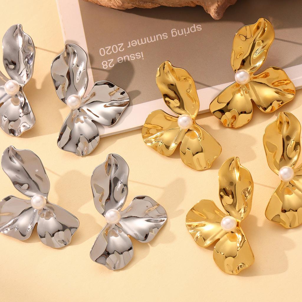 Beach Quality Non-Fading Stainless Steel Earrings Elegant Pleated Design Gold Silver Flower Stud Earrings Gifts for Women