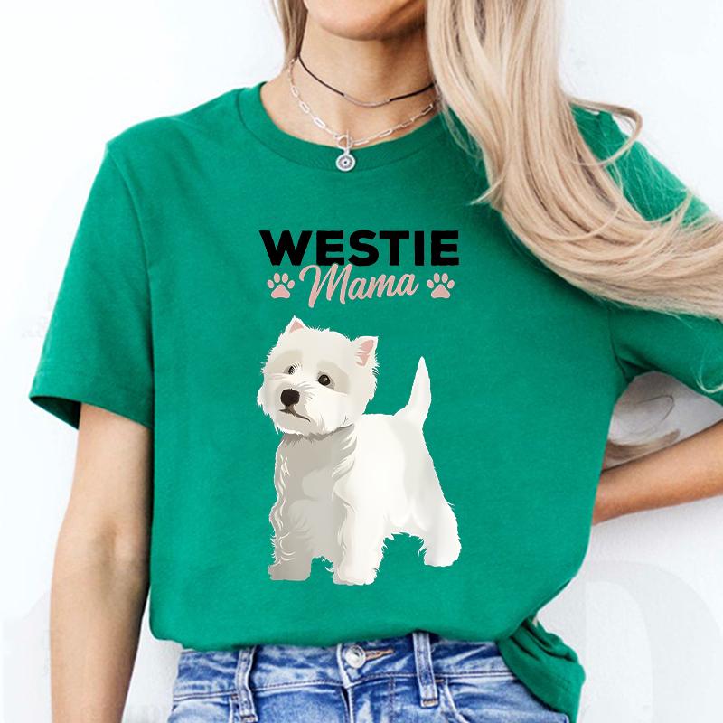 West Highland White Tshirt Terrier Mama Dog Westie Mom Women and Girls Casual Street Wear Breathable Shirts Dog Mom Clothing
