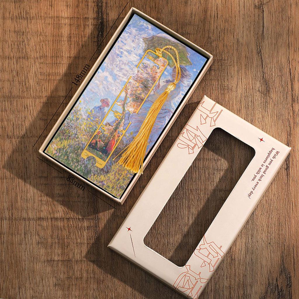 Set elegant de semne de carte metalice: Cutie cadou de Anul Nou pentru studenți, inspirată de pictura în ulei.