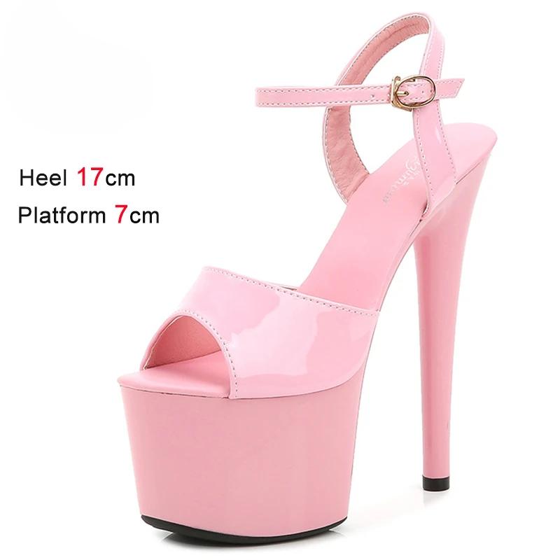 Fashion Shoes for Women 17CM High Heeled Sandals Open Toe Shoes Summer Buckle Strap Platform Party Club Striper Shoes Female Stiletto