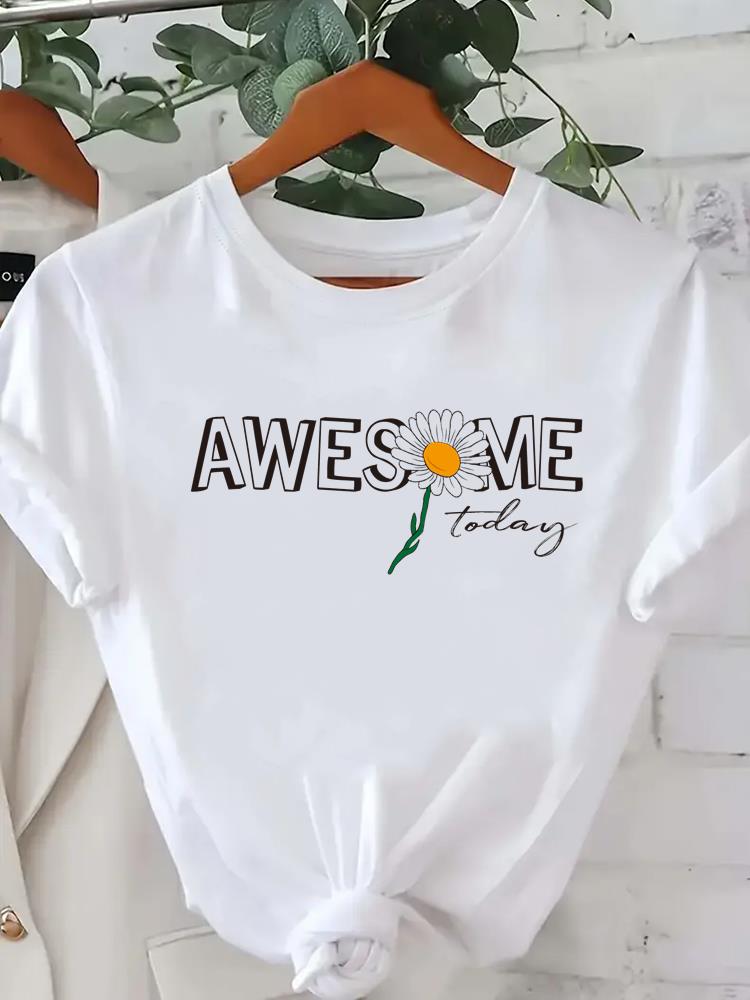 (Asian Size) trend flower love heart o-neck Lady Fashion Women Graphic Tee Short Sleeve T-shirts Casual Clothing Printed Female Top T Shirt