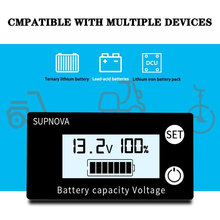 SUPNOVA DC 8-100V Battery Capacity Indicator Voltmeter Voltage Gauge,Style: Blue