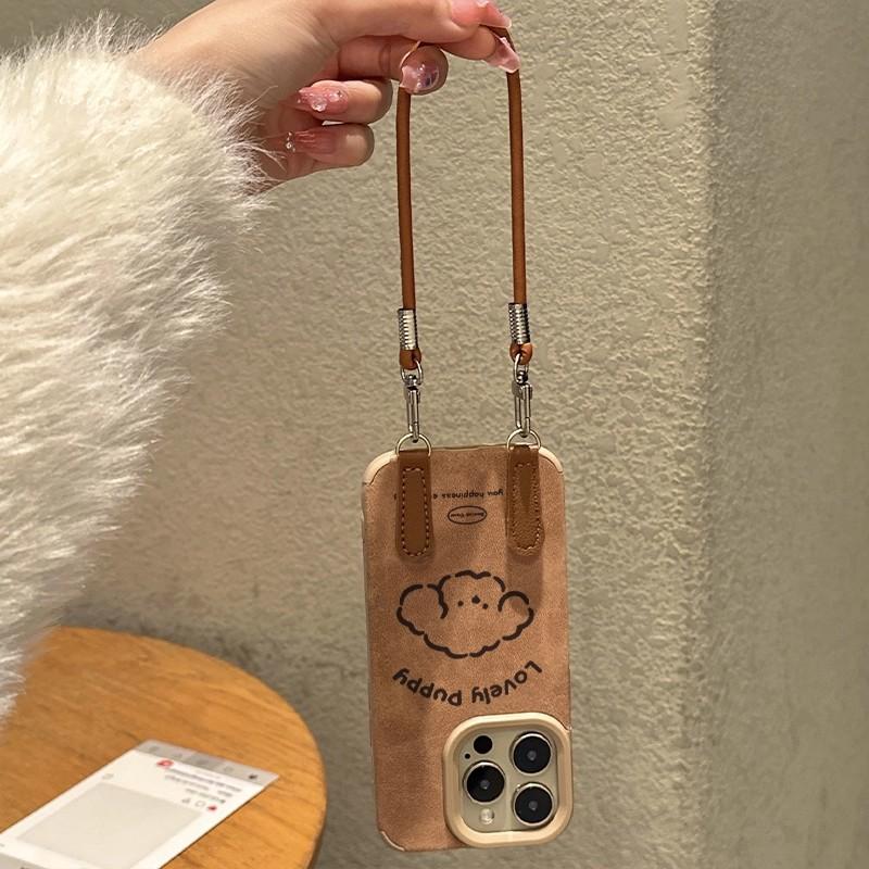 Simple Lines Curly Puppy Suede Autumn and Winter Women's Lanyard for Apple 17Promax/Air Mobile Phone Case
