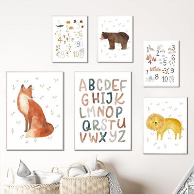 ABC Alphabet Cute Fox Bear Lion Anteater Nordic Posters And Prints Wall Art Canvas Painting Wall Pictures Kids Room Kawaii Decor