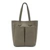 VITAFELICE Women's Genuine Leather Front Pocket Tote Bag (sib-20056n) (Ash Gray)