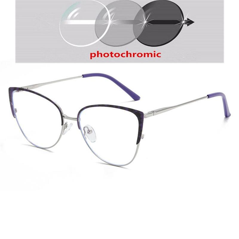 Blue Light Blocking Women Cat Eye Nearsighted Glasses Metal Leopard Frame Short-Sight Eyeglasses Diopter 0 -0.5 -0.75 To -6.0