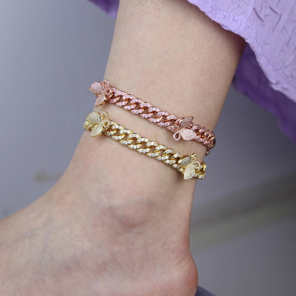 17cm 19cm 23cm 25cm 10mm Width Cuban Chain butterfly Charm Bracelet Anklet for Women Jewelry
