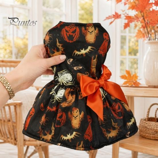 Halloween Hundekleid Lustiges Kleid, Kürbis Fledermaus Spinne Geist Aufdruck Haustier Kleines Outfit Bekleidung, Welpenrock mit Schleife für Hunde, Katzen Nicht kratzende Kleidung