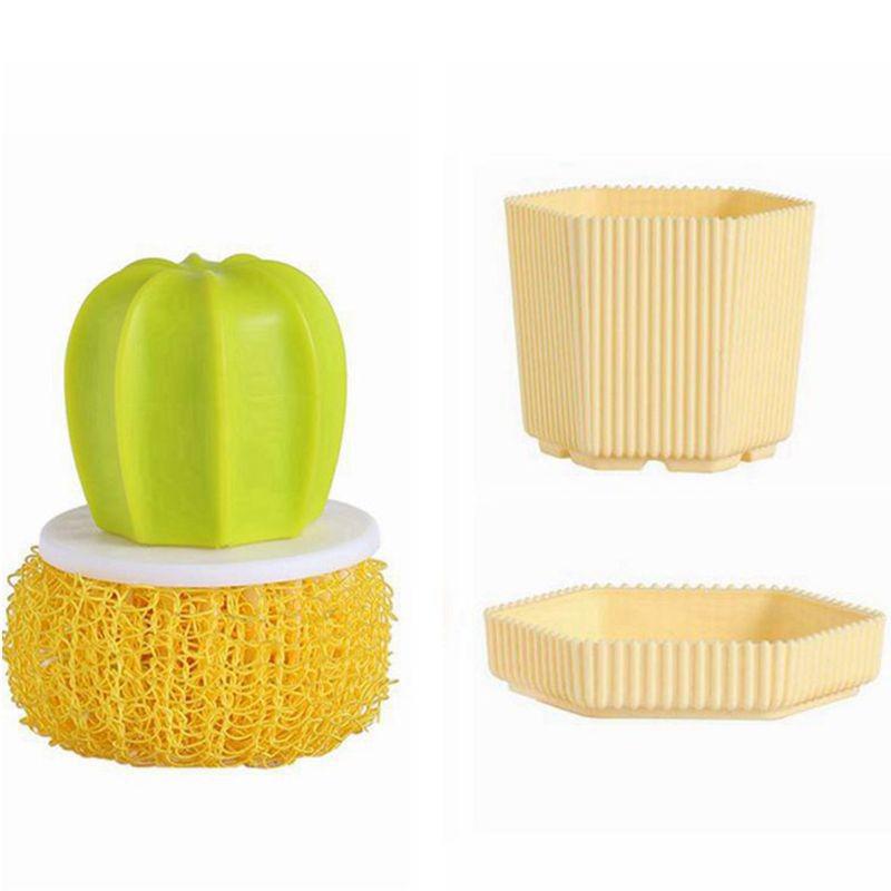 Nano Steel Wire Cactus Cleaning Brush: Kitchen, Pot, Dish, Basin Scrubbing Tool with Handle