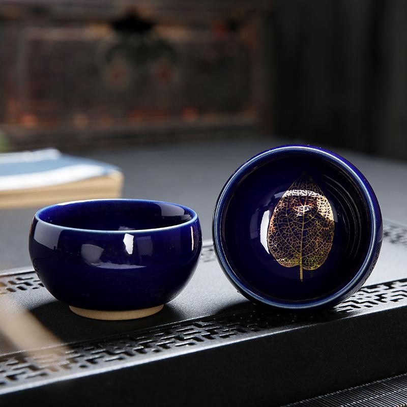 Golden Maple Leaf Jianzhan Ceramic Tea Kiln Change Tianmu Glaze Tasting Creative Master Single Cup Retro Gold-embellishe