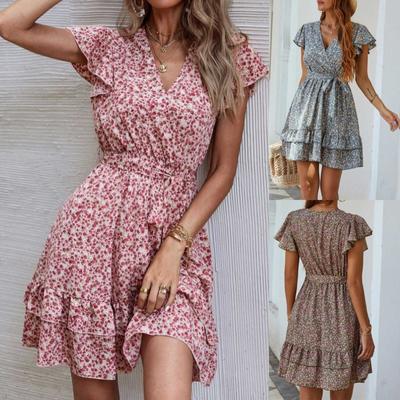 Women Bandage Fashion V-Neck Sexy Short Sleeve Dress Fashion Dress
